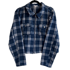 Women's Avln Studio Blue & White Plaid Jacket XL